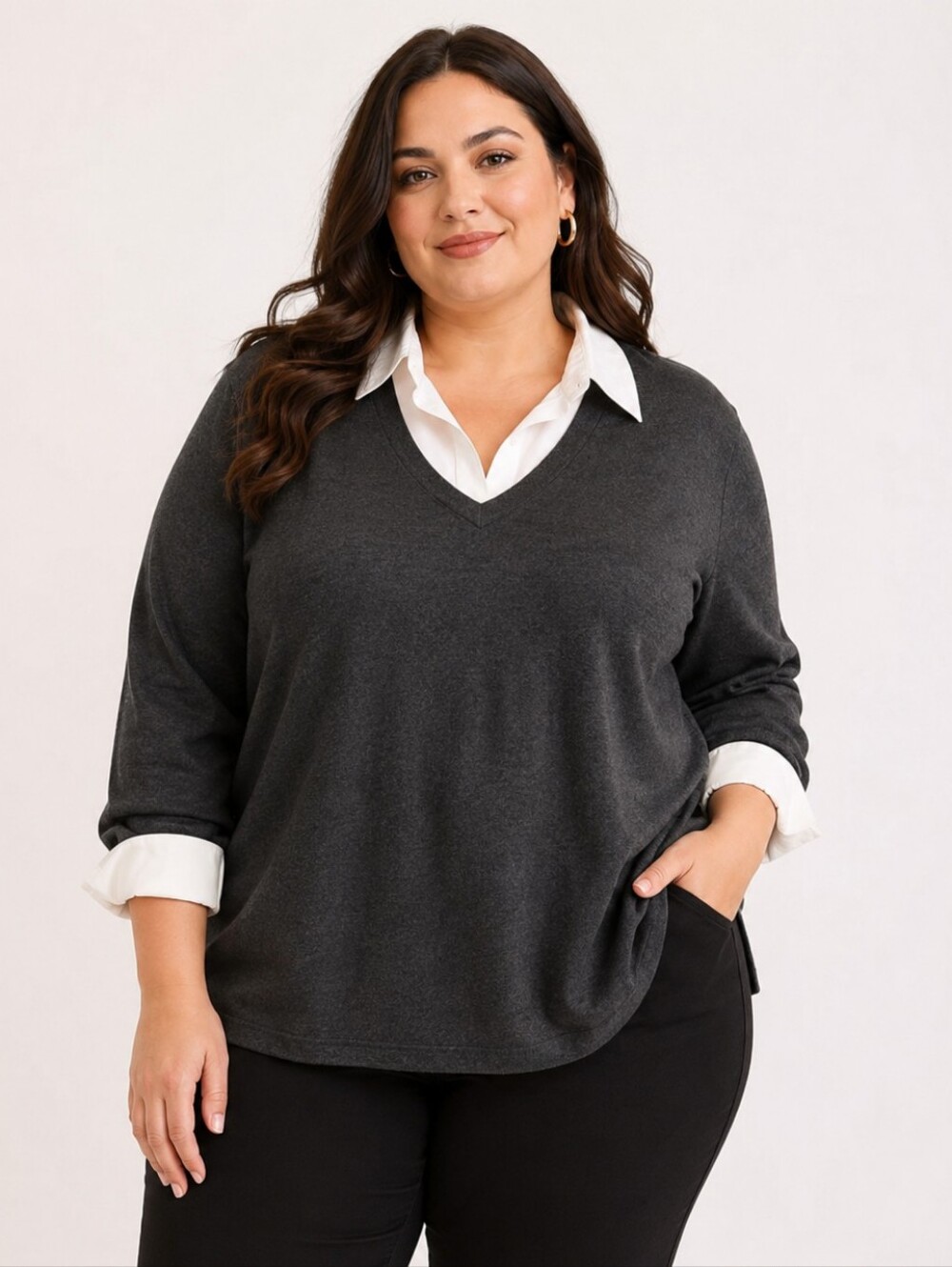 Karen Scott Gray And White Blouse